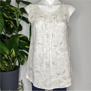 Laura Bianchi Pink Grey White Floral Linen Tank Size Small